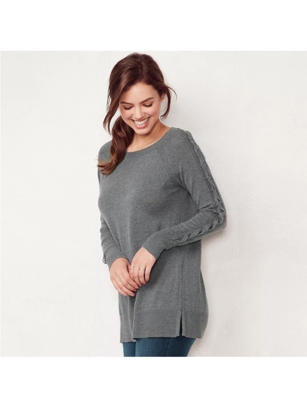 Women’s LC Lauren Conrad Gray Lightweight Detailed Sleeve Sweater. Size  XXL